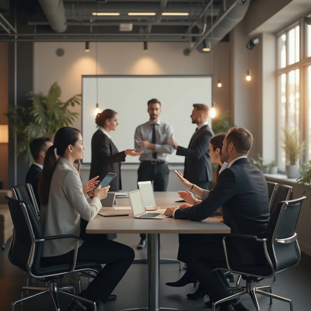 Equipo discutiendo la misión de la empresa